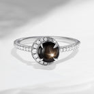 Crescent Moon | Unique Round Cut Natural Black Star Sapphire ‘Full Moon’ Engagement Ring