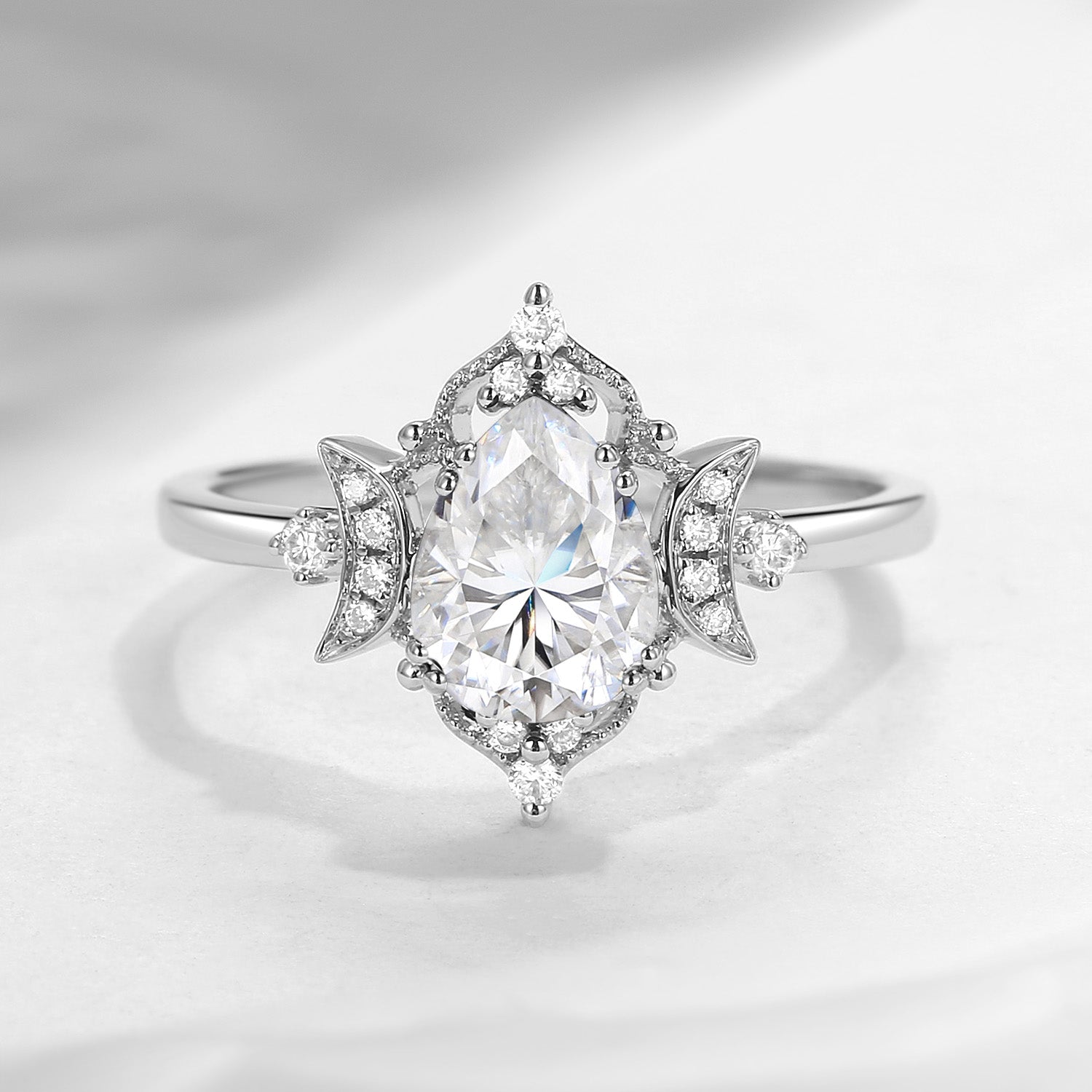 Crescent Moon | 1.2ct Pear Cut Moissanite Engagement Ring