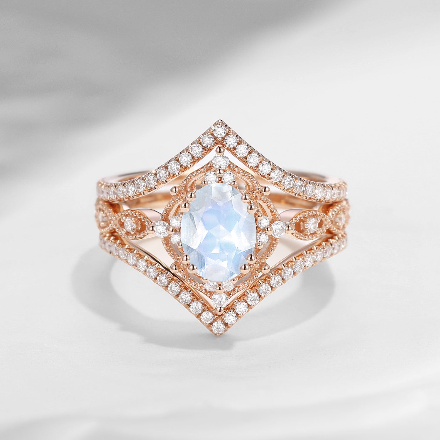 Oval Cut Vintage Inspired Moonstone Bridal Se