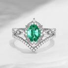 Classic Style Vintage Inspired Oval Cut Natural Emerald Engagement Ring Bridal Set 2pcs