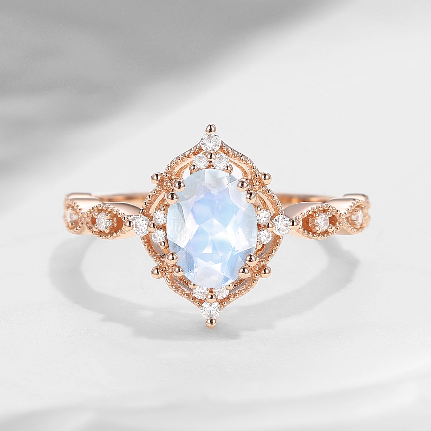 Oval Moonstone Vintage Inspired Engagement Ring 18K