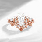 Thorns & Roses - Nature Inspired Coffin Cut Moissanite Flower Engagement Ring Set with Rose-inspired Band