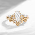 Thorns & Roses - Nature Inspired Coffin Cut Moissanite Flower Engagement Ring Set with Rose-inspired Band
