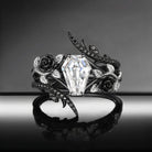 Gothic Nature Inspired Coffin Moissanite 'Thorns & Roses' Two-Tone Leafy Cage Ring Set 2pcs