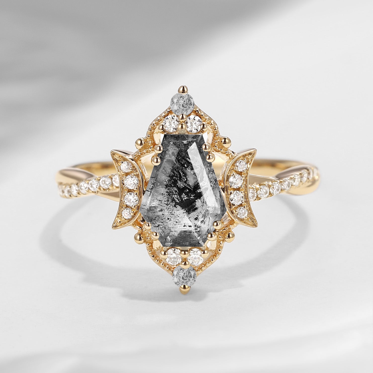 Crescent Moon | Coffin Cut Herkimer Diamond Infinity Galaxy Engagement Ring