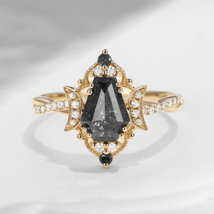 Crescent Moon | Coffin Cut Salt And Pepper Diamond Twisted Engagement Ring