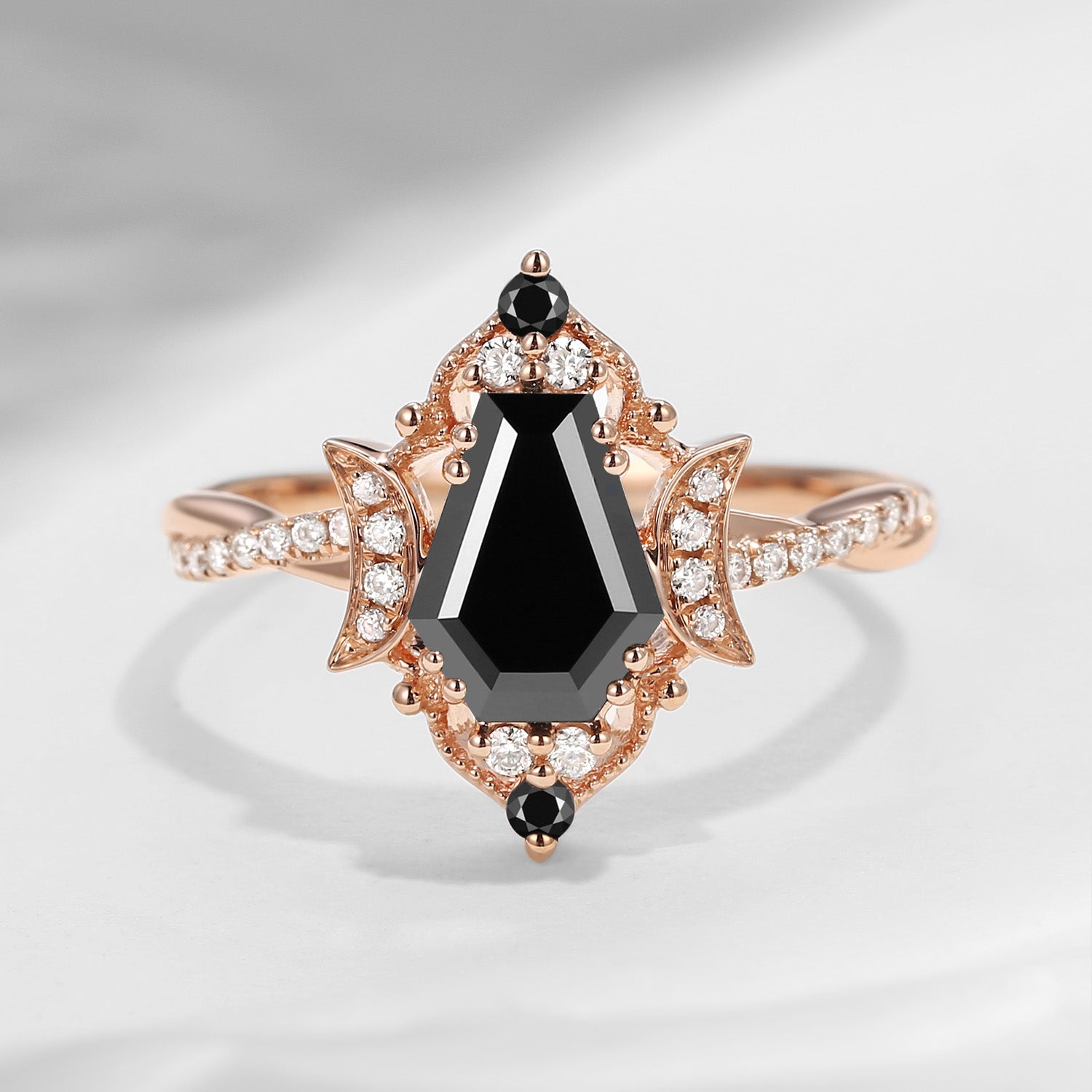 Crescent Moon | Coffin Cut Black Moissanite Infinity Engagement Ring