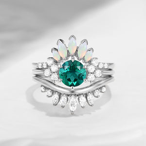 Bette‘s Eyes| Lab Emerald Engagement Ring Set 3pcs