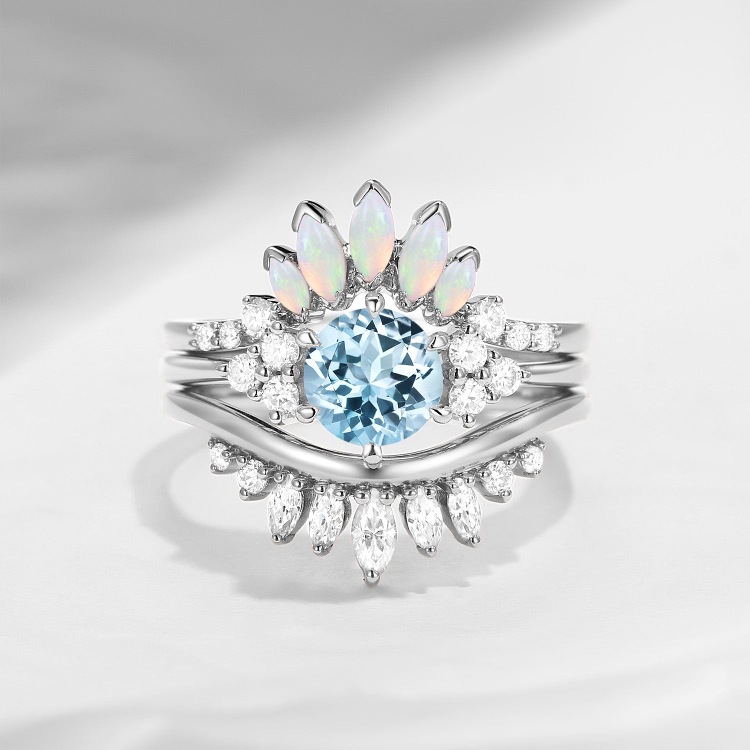 Bette‘s Eyes| Aquamarine Engagement Ring Set 3pcs