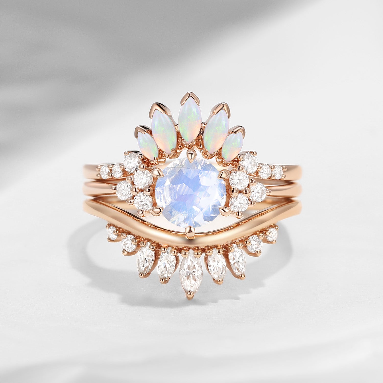 Bette‘s Eyes | Unique Round Cut Moonstone Ring Set 3pcs