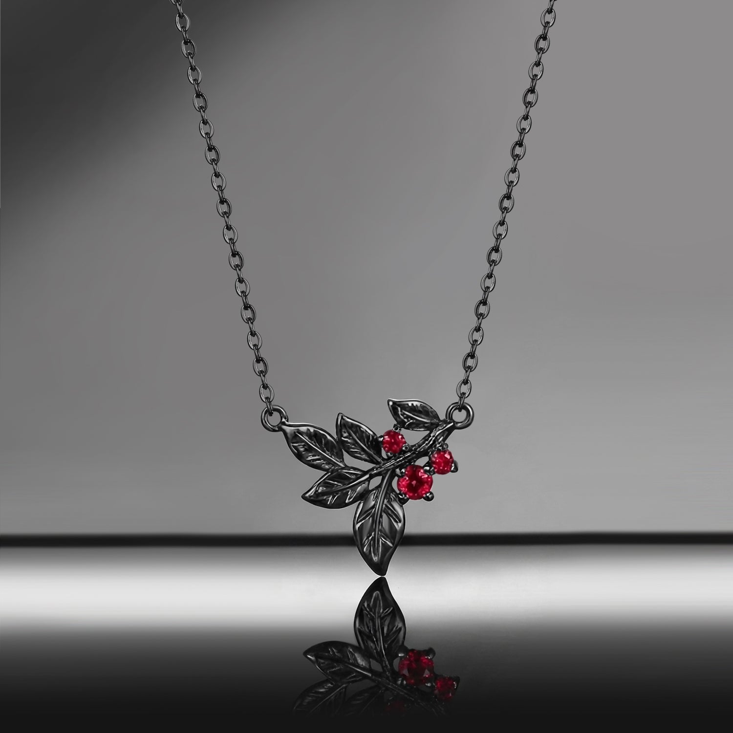 Nature Inspired Garden of Eden Natural Ruby Leafy Pendant Necklace - 'Thorns & Roses'