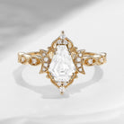 Crescent Moon | IGI Certified Coffin Cut Lab Diamond Milgrain Engagement Ring - Till Death Do Us Part