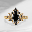 Coffin Cut Black Moissanite Engagement Ring - Dark Crown