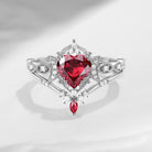 Crescent Moon | 18K Heart Shaped Lab Ruby Engagement Ring Set 2pcs - Luna