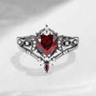 Crescent Moon | 18K Heart Shaped Garnet Engagement Ring Set 2pcs - Luna