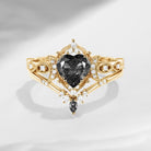 Crescent Moon | 18K Heart Shaped Black Rutilated Quartz Engagement Ring Set 2pcs - Luna