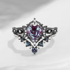 Crescent Moon | Heart Cut Lab Alexandrite 'Black Statement' Ring Set 2pcs