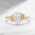 Thorns & Roses - Nature Inspired Coffin Cut Moissanite Flower Engagement Ring with Rose-inspired Band