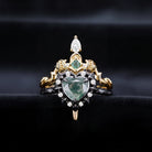 Unique Heart Shaped Moss Agate Sword Ring Alternative Bridal Set 2pcs - Cupid's Arrow