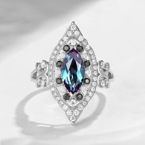 Maximalist Style Vintage Inspired Marquise Cut Lab Alexandrite Engagement Ring