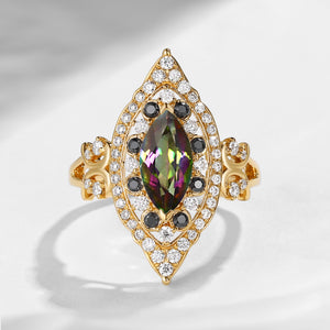 Maximalist Style Vintage Inspired Marquise Cut Mystic Topaz Engagement Ring