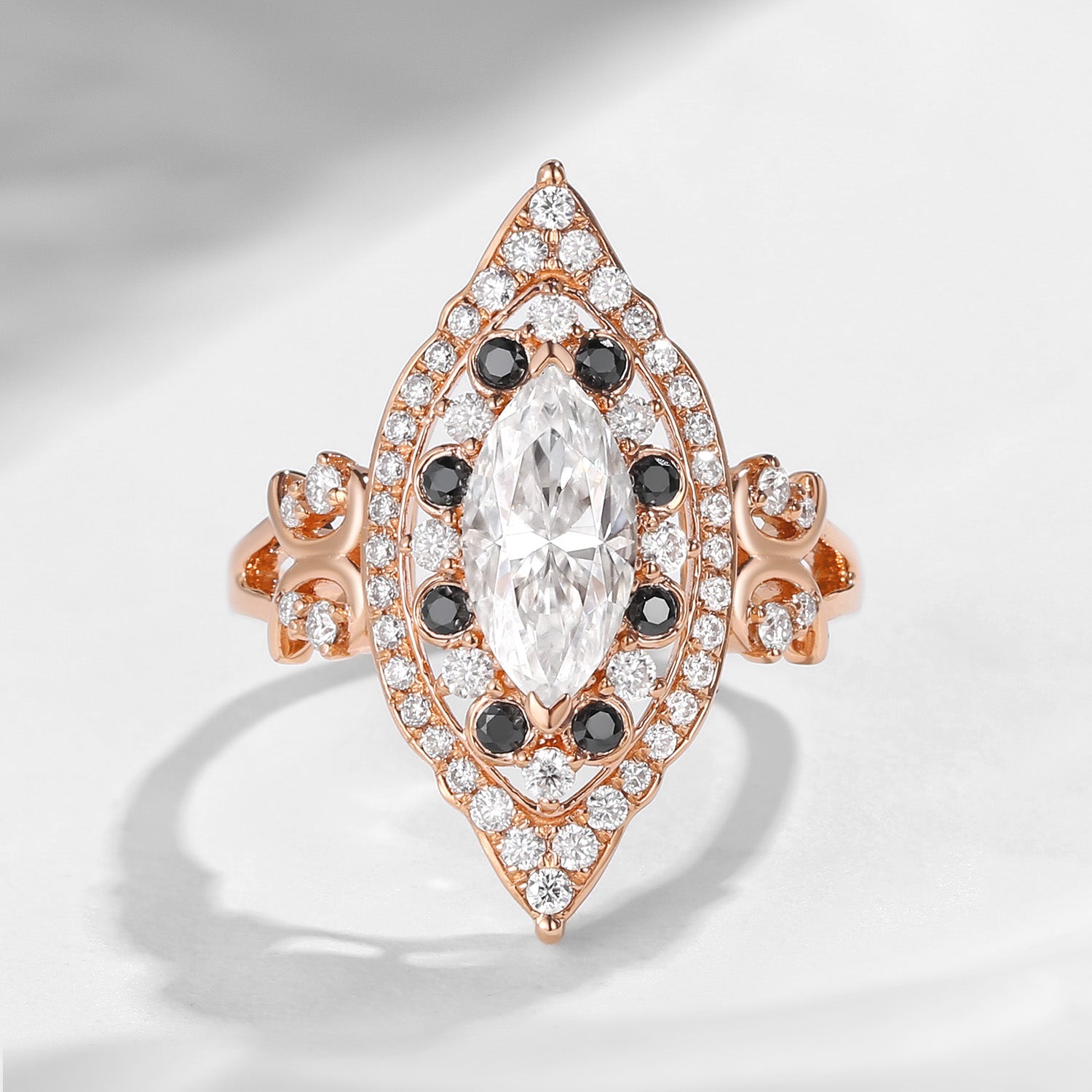  Vintage Inspired Marquise Cut Moissanite Engagement Ring