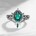 Crescent Moon | 18K Pear Shaped Lab Emerald Black Gold Engagement Ring Set 2pcs - Luna