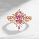 Crescent moon | Pear Cut Pink Sapphire Engagement Ring Sets 2pcs - Luna