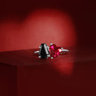 Black Moissanite And Lab Ruby Ring Two Stone Coffin And Heart Cut Promise Ring - Toi Et Moi Ring