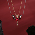 Black Inspired Devil Wing Garnet Heart Cut Couple Necklaces Set 2pcs - Cupid's Arrow