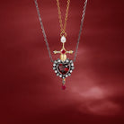 Lab Ruby Heart Cut Couple Necklaces Set 2pcs - Cupid's Arrow