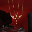 Feather Angel Wing Lab Ruby Heart Cut Couple Necklaces Set 2pcs - Cupid's Arrow