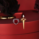 Lab Ruby Heart Shaped And Sword Earrings - Cupid's Arrow