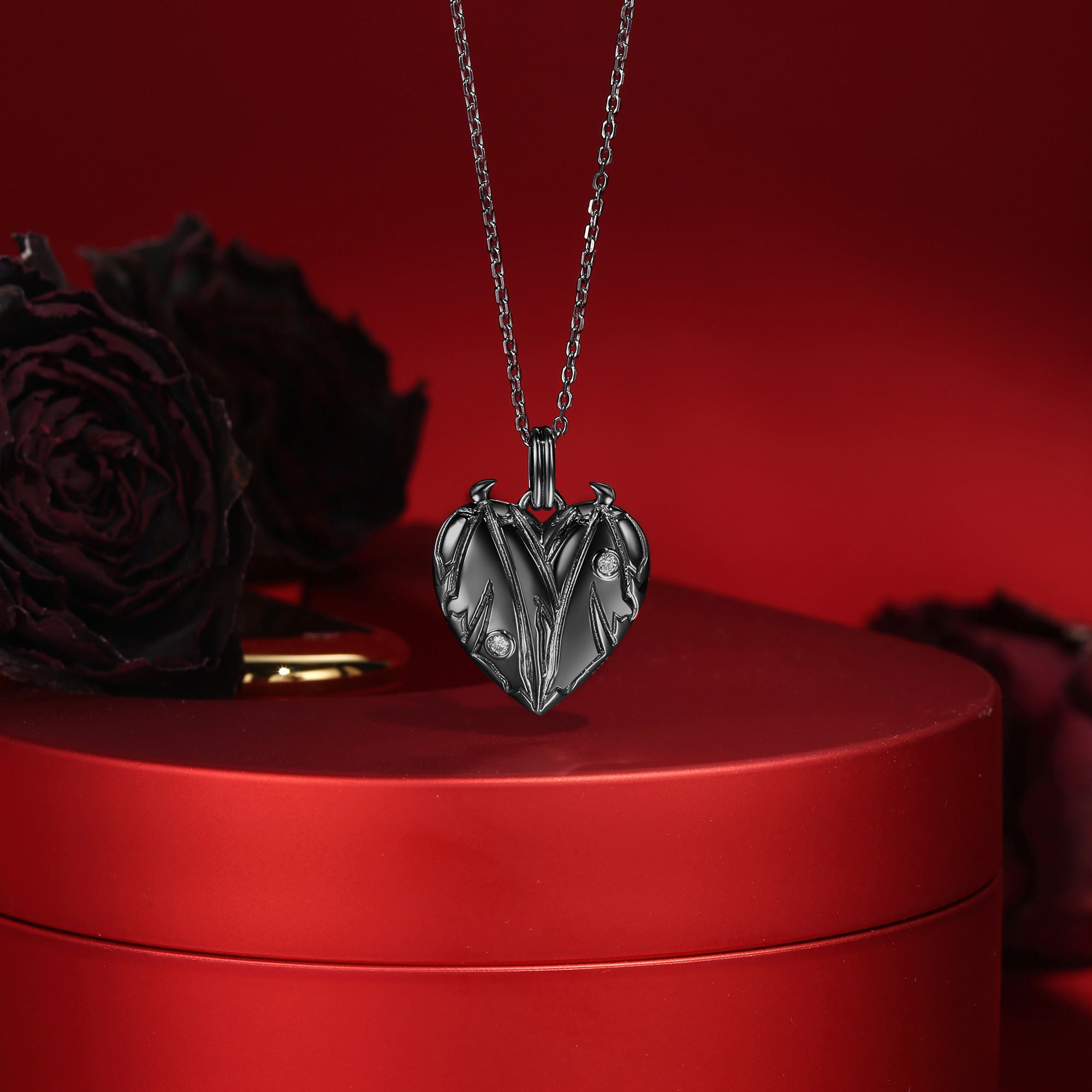 Embrace Heart Bat Wing Black Gold Necklace - Fly To Love