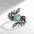Serpent's Embrace - Nature Inspired Fantasy Cut Oval Lab Green Sapphire Snake Twist Cage Ring Set with Split Shank