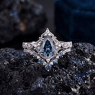 Antique Pear Cut Royal Blue Moissanite Engagement Ring 2pcs