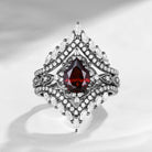 Vintage Pear Cut Garnet Black Gold Engagement Ring Cage Ring Set 2pcs