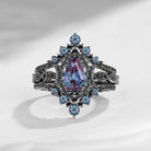 Crescent Moon | Coffin Cut Lab Alexandrite 'Black Statement' Ring Set 3pcs