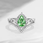 1.5ct Pear Shaped Lab Tsavorite Engagement Ring Set 2pcs - Evelyn