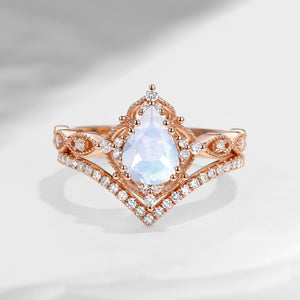 Pear Shaped Moonstone Antique Stacking Engagement Ring