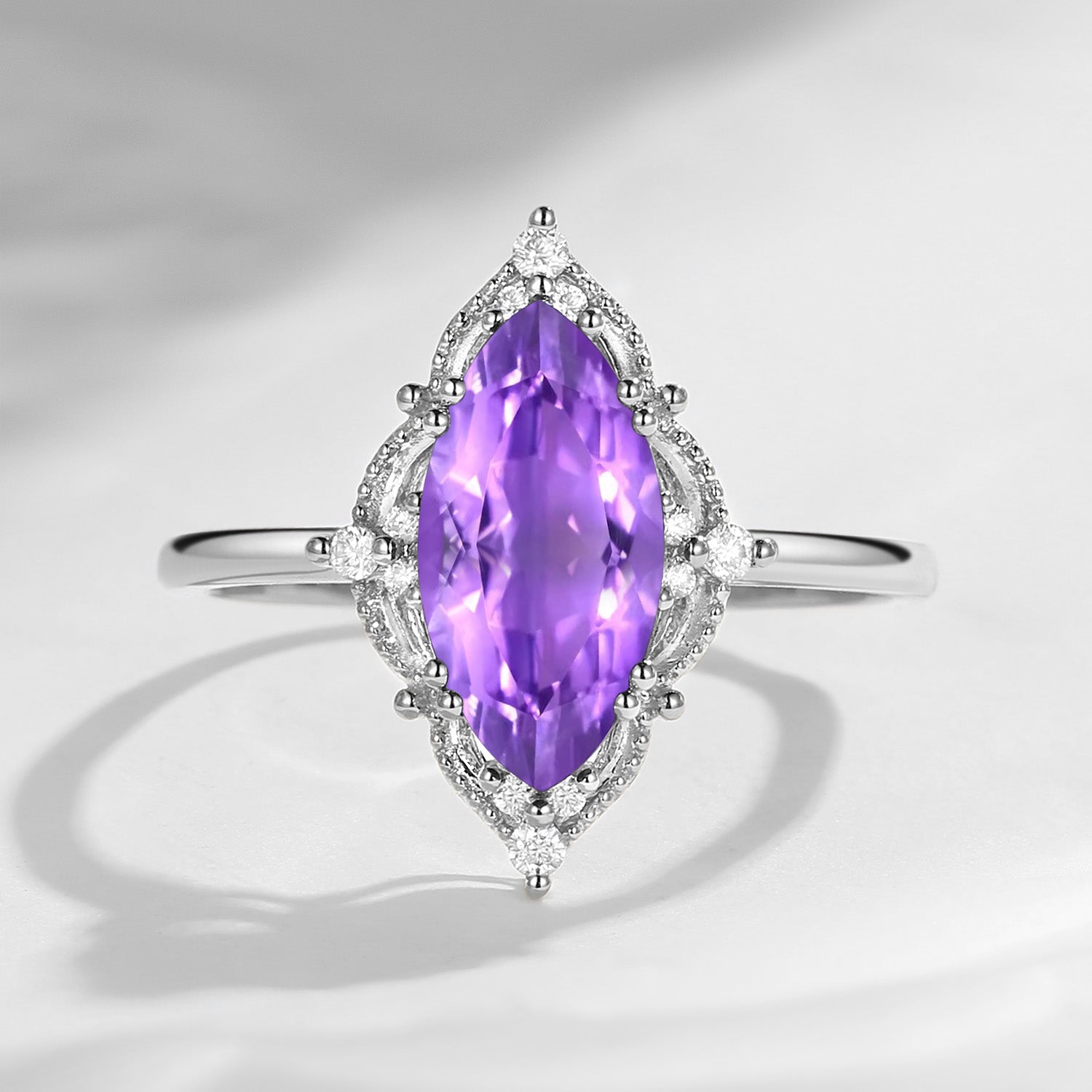 2.5ct 18K Marquise Vintage Inspired Amethyst Engagement Ring