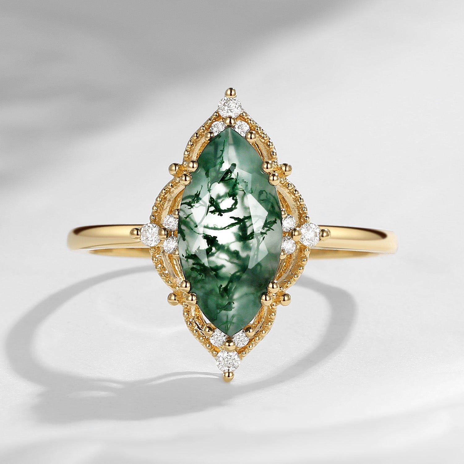 2.5ct 18K Vintage Moss Agate Engagement Ring 