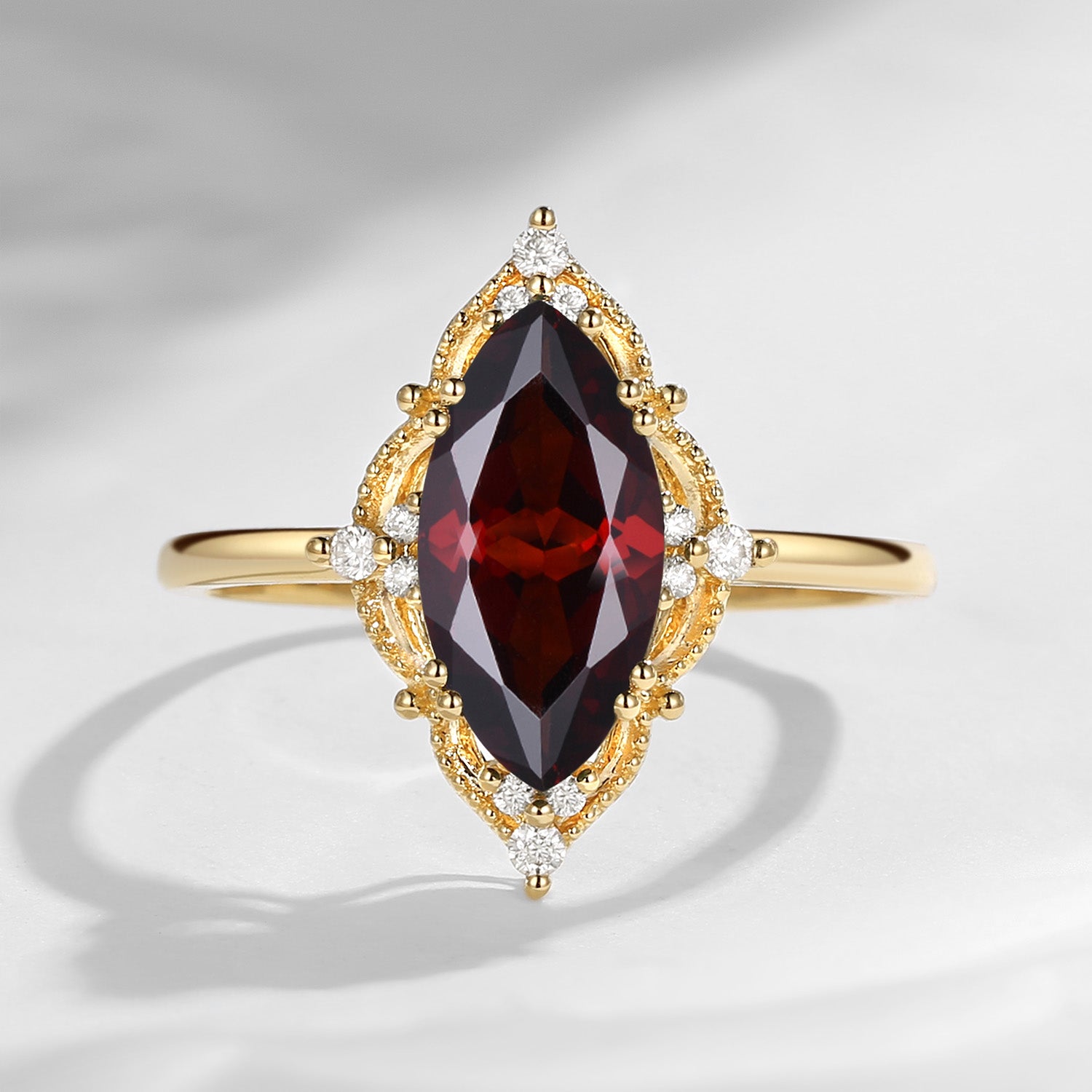 2.5ct 18K Marquise Vintage Inspired Garnet Engagement Ring