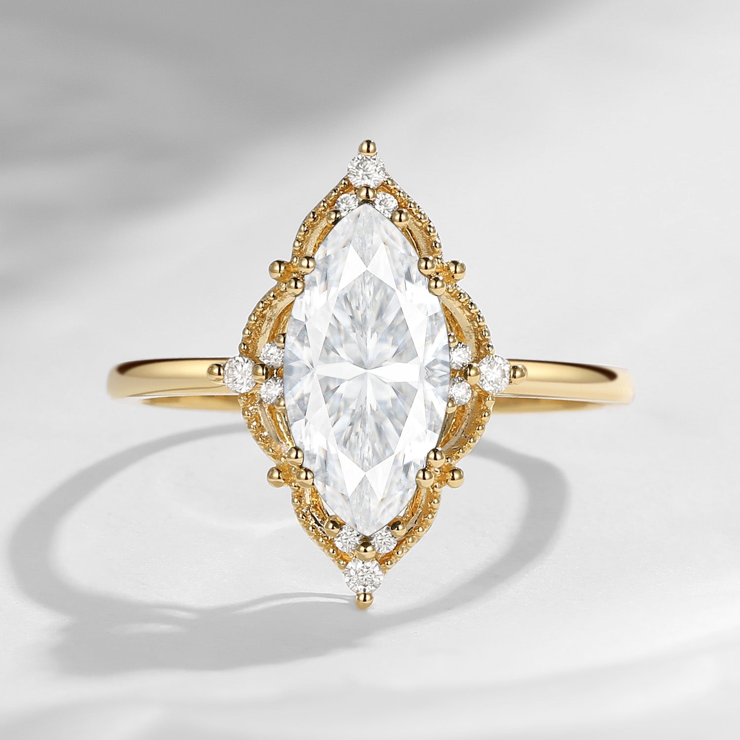 2.5ct 18K Marquise Vintage Inspired Moissanite Engagement Ring