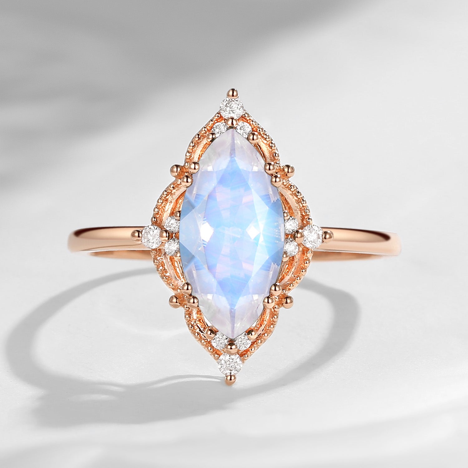 2.5ct 18K Marquise Vintage Inspired Moonstone Engagement Ring