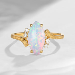 Marquise Cut Lab Opal Textured Engagement Ring