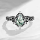 Crescent Moon | Unique Coffin Moss Agate Infinity Celtic Black Gold Engagement Ring