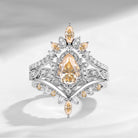 Crescent moon | Antique Pear Cut Yellow Moissanite  Engagement Ring Set 3pcs