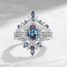 Crescent moon | Antique Pear Cut Alexandrite  Engagement Ring Set 3pcs