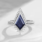 Classic Kite Cut Blue Sandstone Ring Set 2pcs - Statement